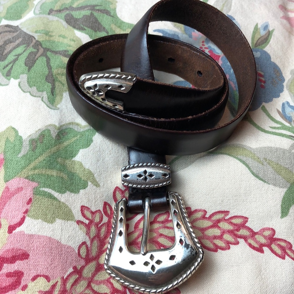 Vintage BILL ALDER STUDIO Medium Southwest Silver Buckle Buckled Belt CowGirl